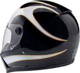 BILTWELL Lane Splitter Helmet - Gloss Black/White Flames - Large 1004-570-504