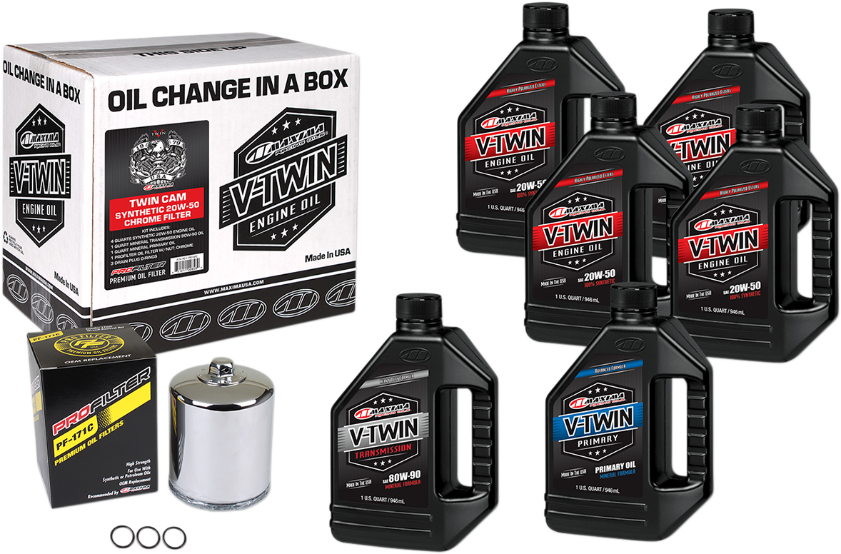 MAXIMA RACING OIL Twin Cam Synthetic 20W-50 Oil Change Kit - Chrome Filter 90-119016PC