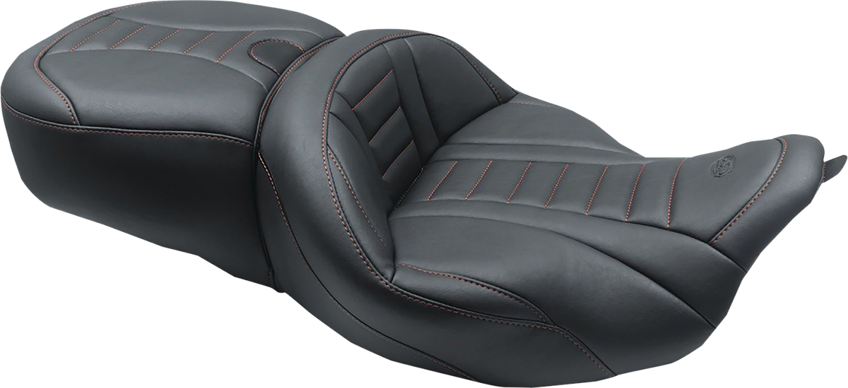 MUSTANG One-Piece Deluxe Touring Seat - Black w/ American Beauty Red Stitching 79006AB