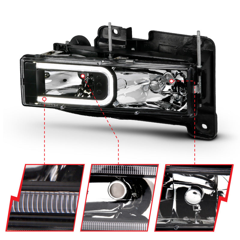 ANZO 1999-2000 Cadillac Escalade Crystal Headlights Light Bar Black Housing (Pair) 111498