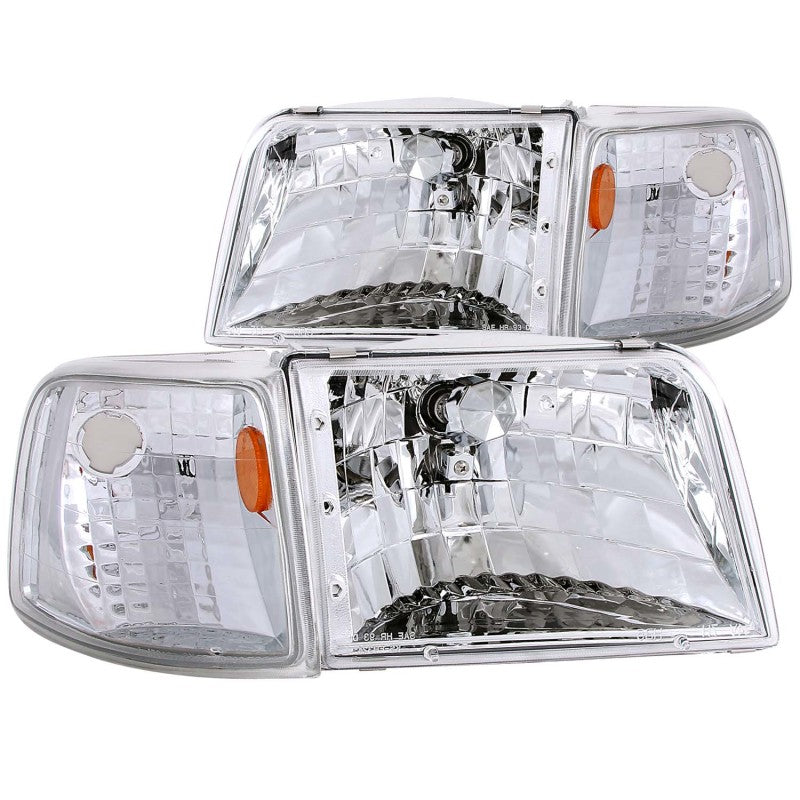 ANZO 1993-1997 Ford Ranger Crystal Headlights Chrome w/ Corner Lights 2pc 111119