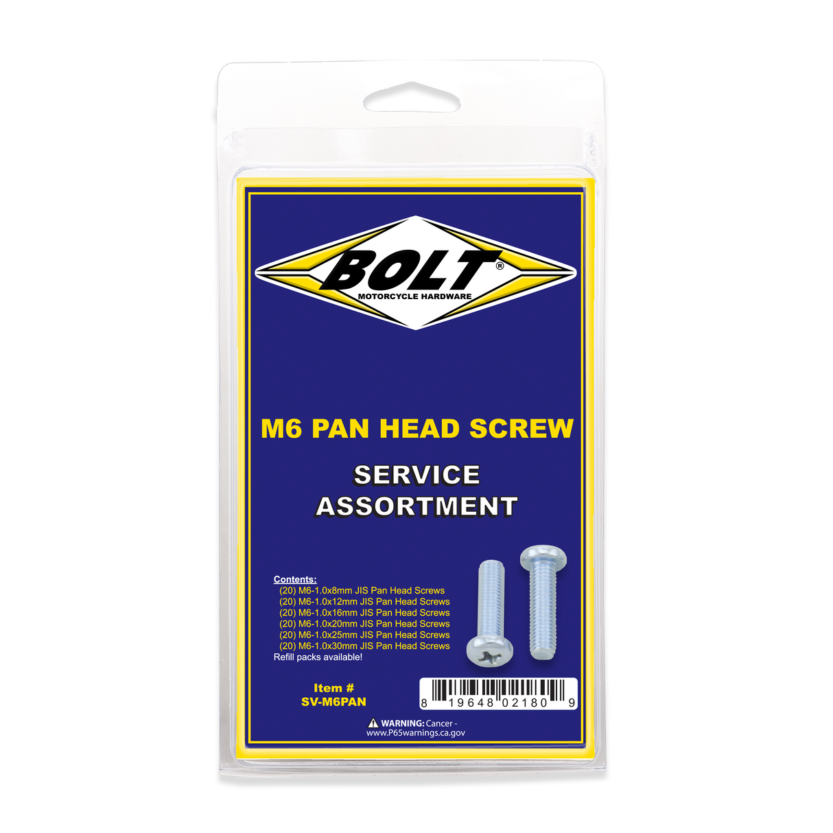 BOLT M6 Pan Head Phillips Assortment 120 Piece Kit SV-M6PAN