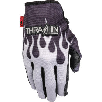 THRASHIN SUPPLY CO. Stealth Leather Palm Flame Gloves - Gray - Small SV1-22-08
