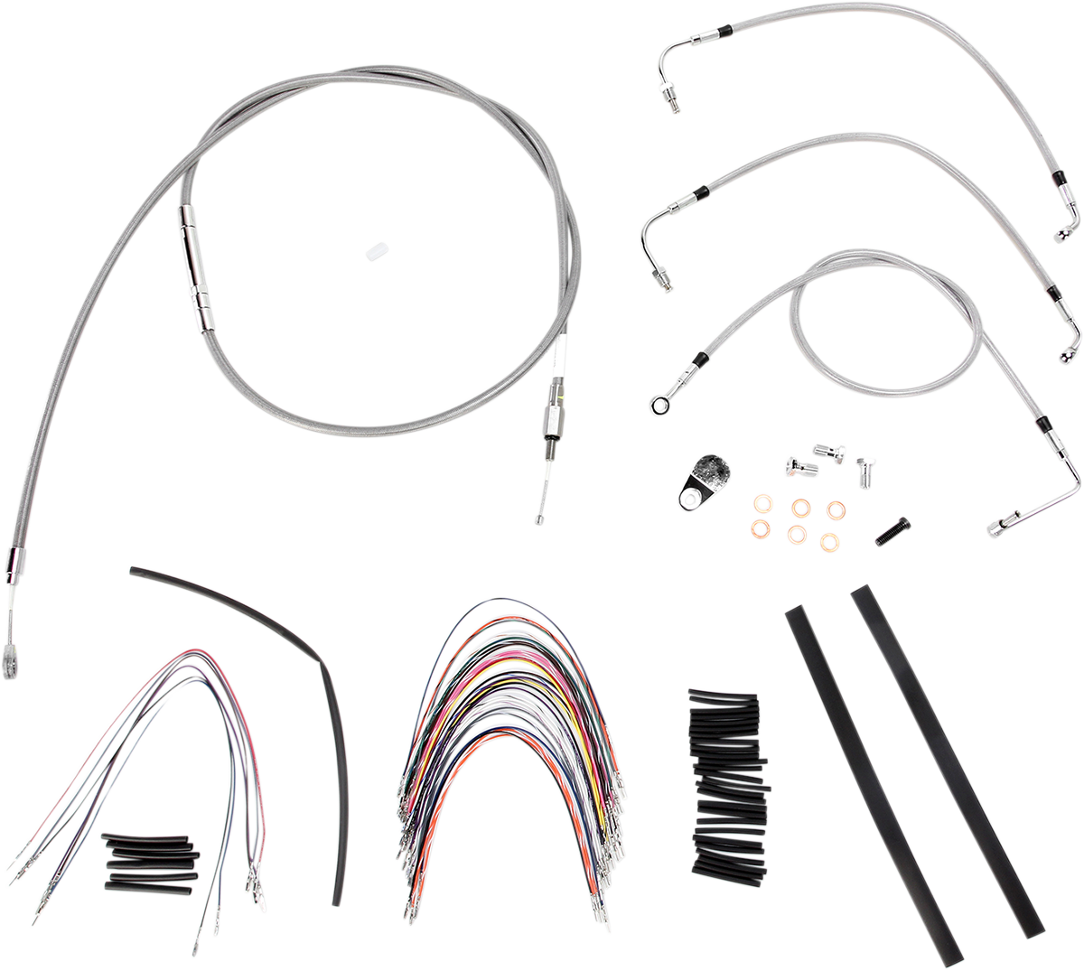 BURLY BRAND Handlebar Cable/Brake Line Kit - Complete - 18" Ape Hanger Handlebars - Stainless Steel B30-1093