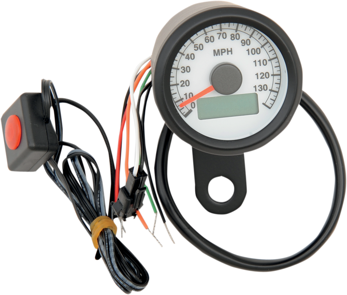 DRAG SPECIALTIES 1.87"MPH Programmable Mini Electronic Speedometer with Odometer/Tripmeter - Matte Black - White Face 21-6899BWNU