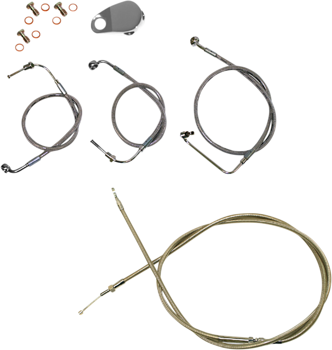 LA CHOPPERS Handlebar Cable/Brake Line Kit - 15" - 17" Ape Hanger Handlebars - Stainless Steel LA-8154KT-16