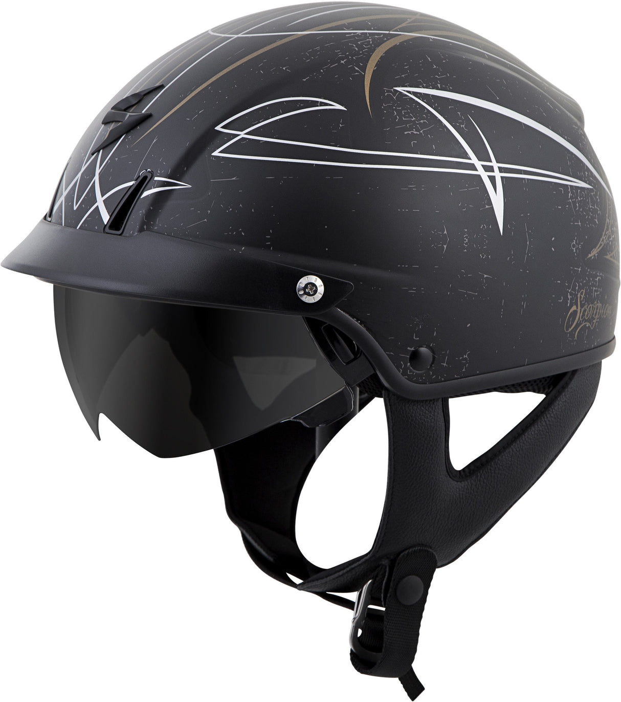 SCORPION EXO Exo-C110 Open-Face Helmet Pinstripe Black/Gold Xs C11-2412