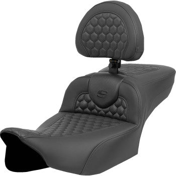 SADDLEMEN Heated RoadSofa™ Seat - Extended Reach - Honeycomb Stitch - w/ Backrest - FLT/FLH ’23-‘24 823-07-190C0