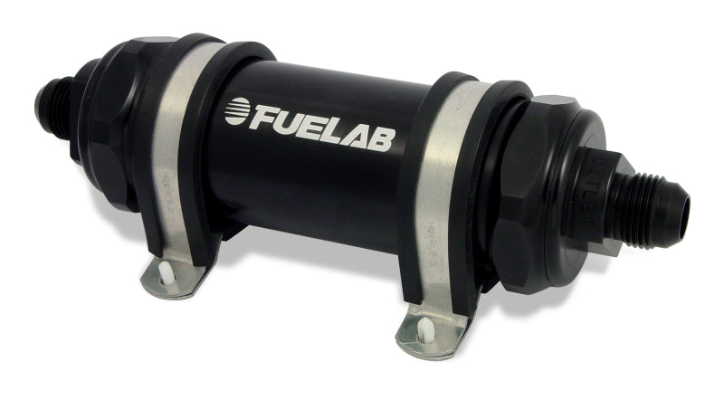 Fuelab 828 In-Line Fuel Filter Long -10AN In/Out 10 Micron Fabric - Black 82803-1