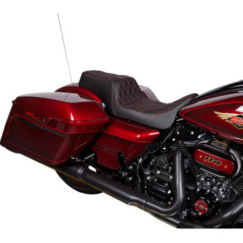 DRAG SPECIALTIES Predator 1Up Seat - Vinyl - Double Diamond Red Stitch - FLH '08-'23 0801-1491