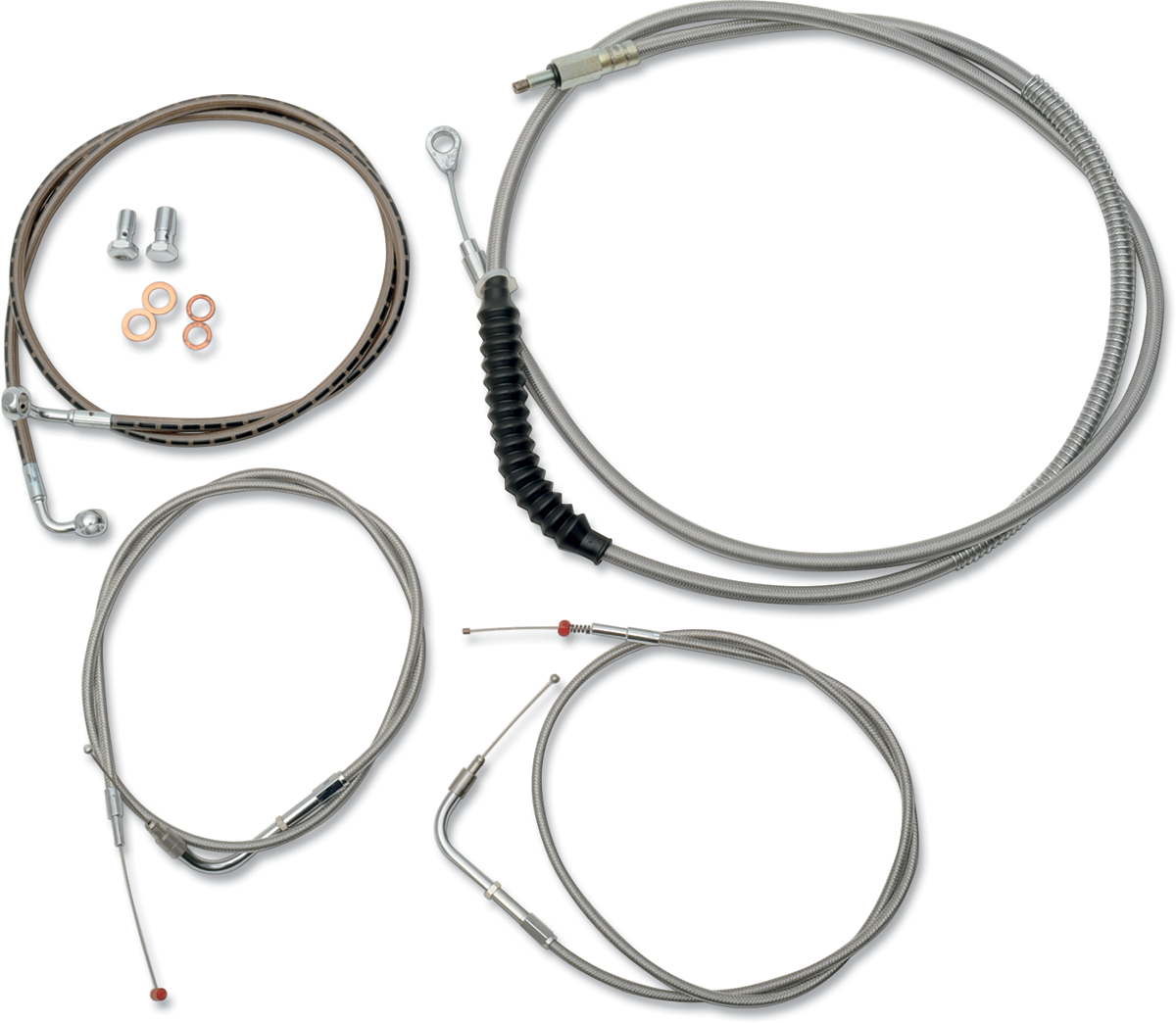 LA CHOPPERS Handlebar Cable/Brake Line Kit - 18" - 20" Ape Hanger Handlebars - Stainless Steel LA-8140KT-19