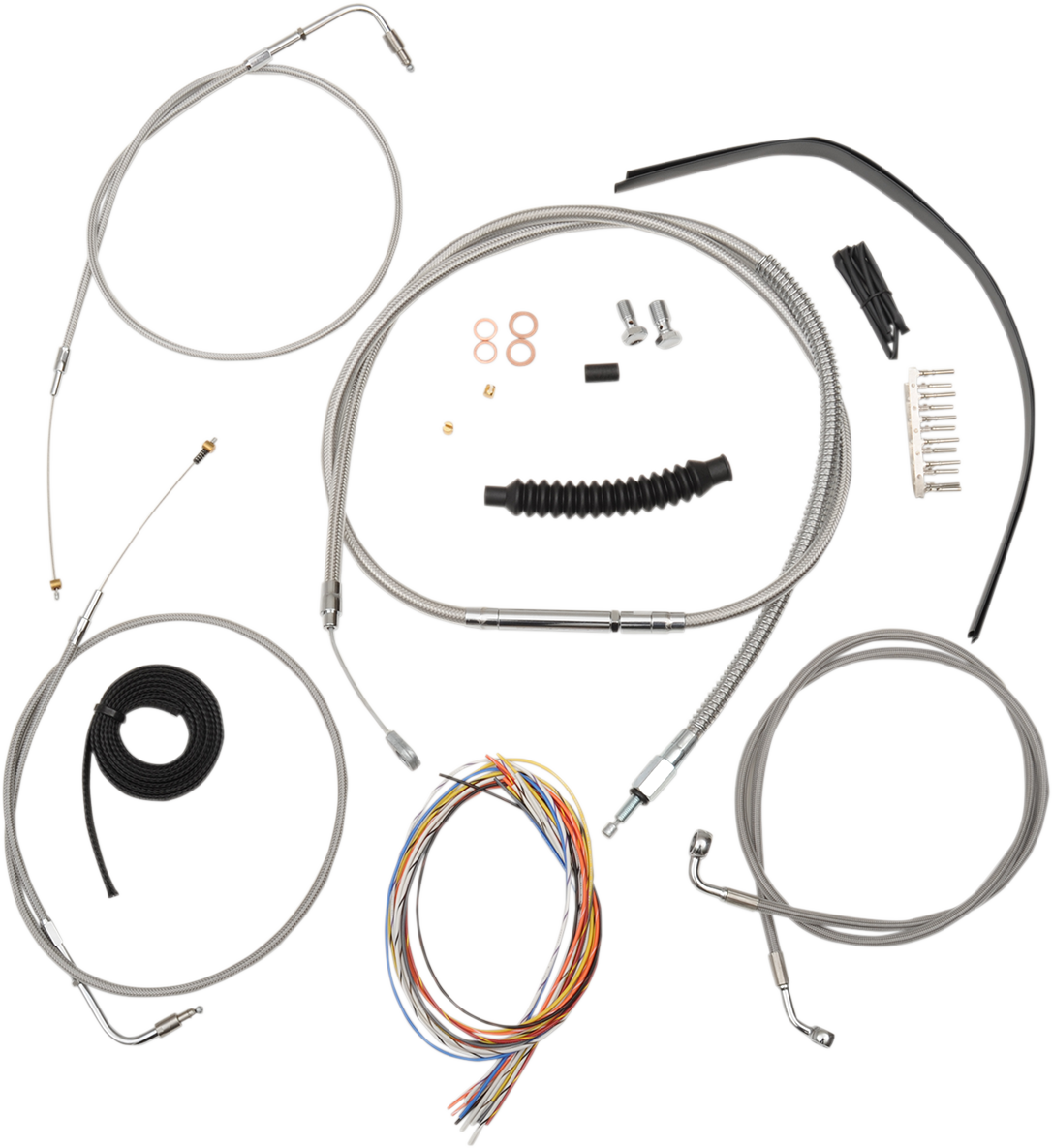 LA CHOPPERS Handlebar Cable/Brake Line Kit - Complete - 15" - 17" Ape Hanger Handlebars - Stainless LA-8230KT2-16