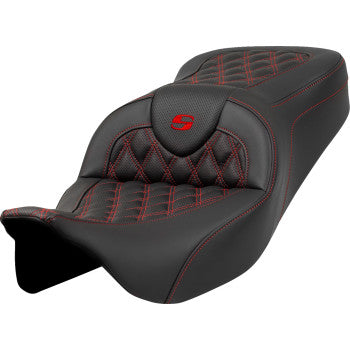 SADDLEMEN Roadsofa™ Seat - Lattice Stitch - Red Stitch - without Backrest - FLH/FLT '08-'23 A808-07B-182RED