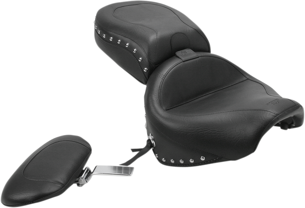 MUSTANG Seat - Wide Touring - With Driver Backrest - Two-Piece - Chrome Studded - Black w/Conchos 79190