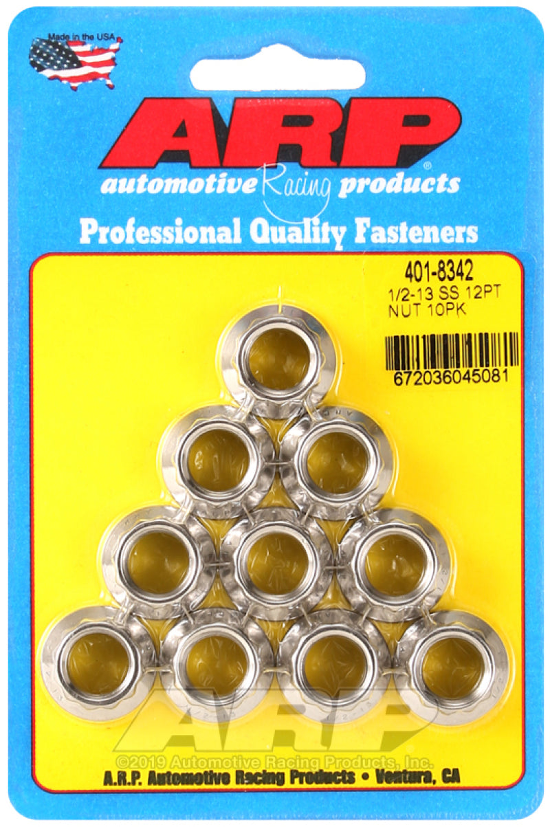 ARP 1/2-13 SS 12pt Nut Kit (Pack of 10) 401-8342