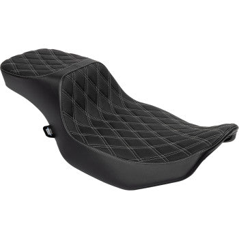DRAG SPECIALTIES Performance Predator 2-Up Seat - Extended Reach - Vinyl - Silver Double Diamond Stitch 0801-1942