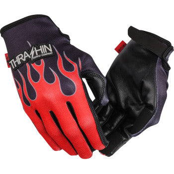 THRASHIN SUPPLY CO. Stealth Leather Palm Flame Gloves - Red - Small SV1-21-08