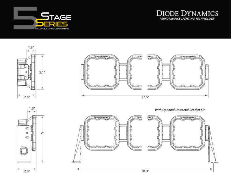 Diode Dynamics SS5 Sport Universal CrossLink 6-Pod Lightbar - Yellow Combo