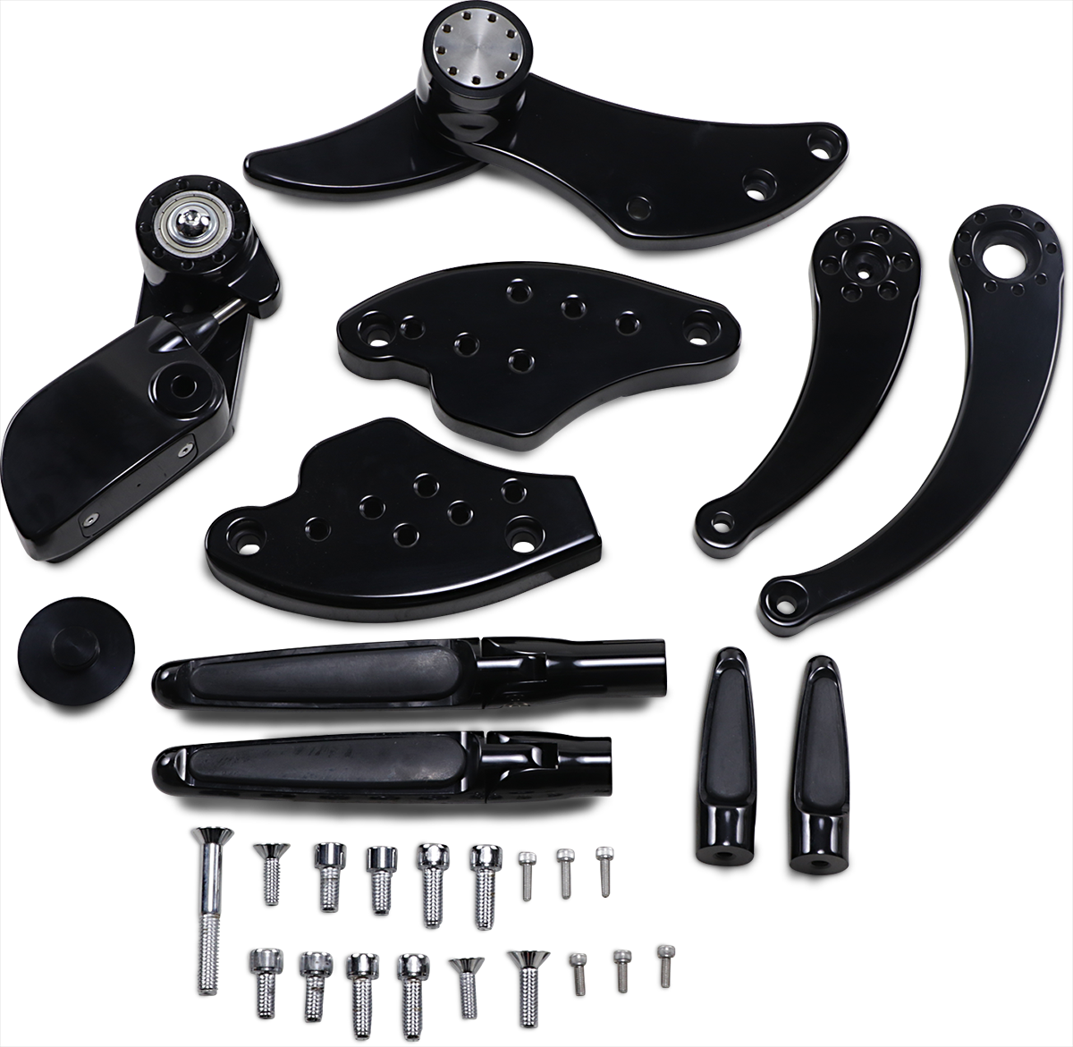 HAWG HALTERS Forward Control - 18+ Softail - Black Anodized - Standard - Folding Rubber Inlay Pegs - Solid Lever FCK-S18A-FR