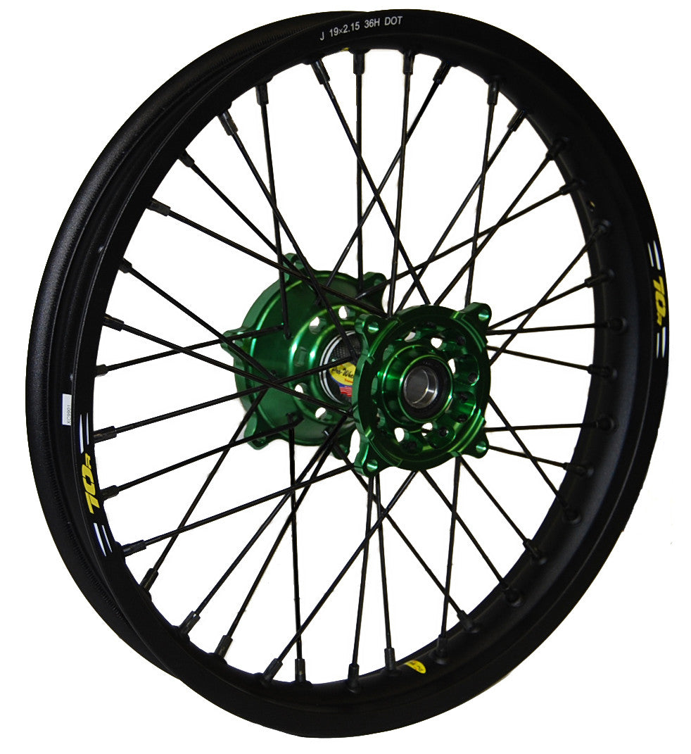 PRO-WHEEL Wheel Rear 2.15x19 Green Hub Blk Rim/Blk Spoke/Blk Nipple 24-2205222