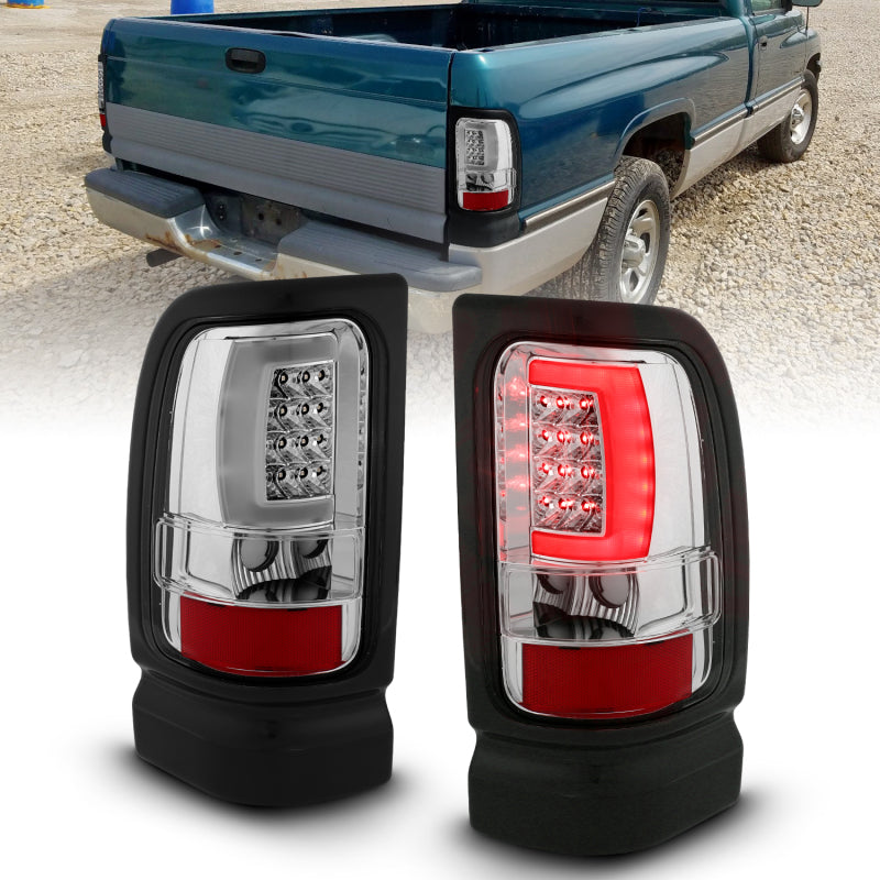 ANZO 1994-2001 Dodge Ram 1500 LED Taillights Plank Style Chrome w/ Clear Lens 311341