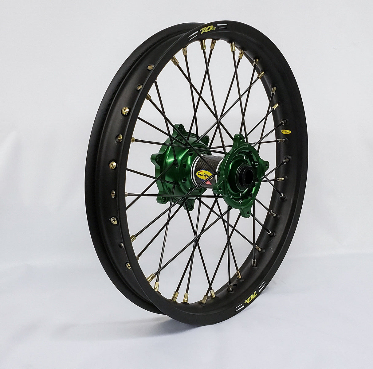 PRO-WHEEL Wheel Rear 2.15x19 Green Hub Blk Rim/Blk Spoke/Gld Nipple 24-2205224