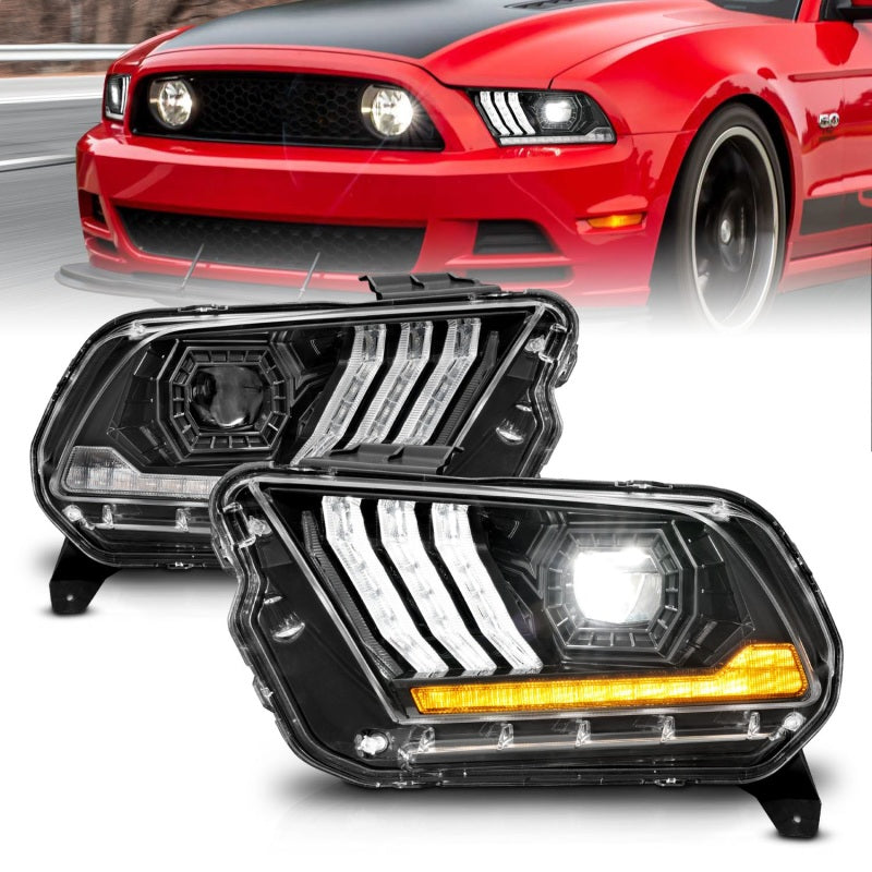 ANZO 13-14 Ford Mustang (w/ Factory HID/Xenon HL only) Projector Headlights w/Light Bar Black 121572