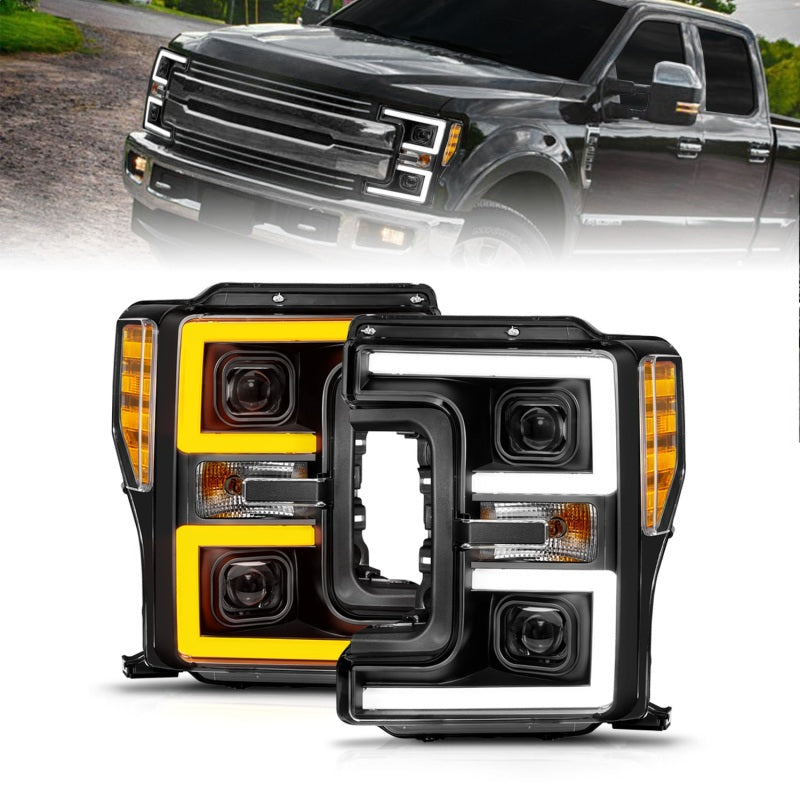 ANZO 17-19 Ford F-250/350/450 SD (w/o Factory LED) LED Proj Headlights w/Light Bar Switchback Blk 111577