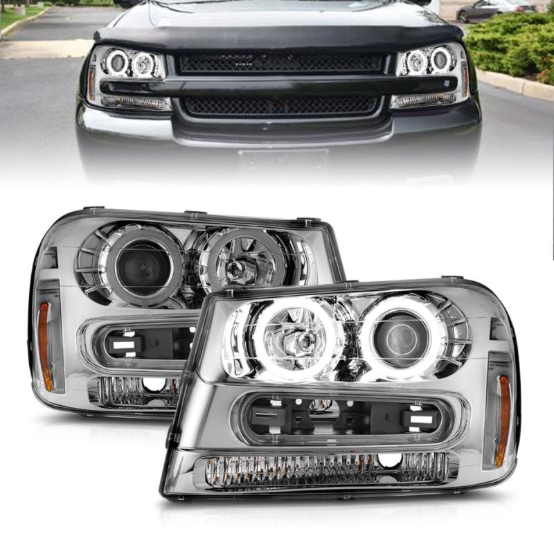 ANZO 02-09 Chevrolet Trailblazer Projector Headlights w/ Halo Chrome Housing (Non-LT Models) 111573