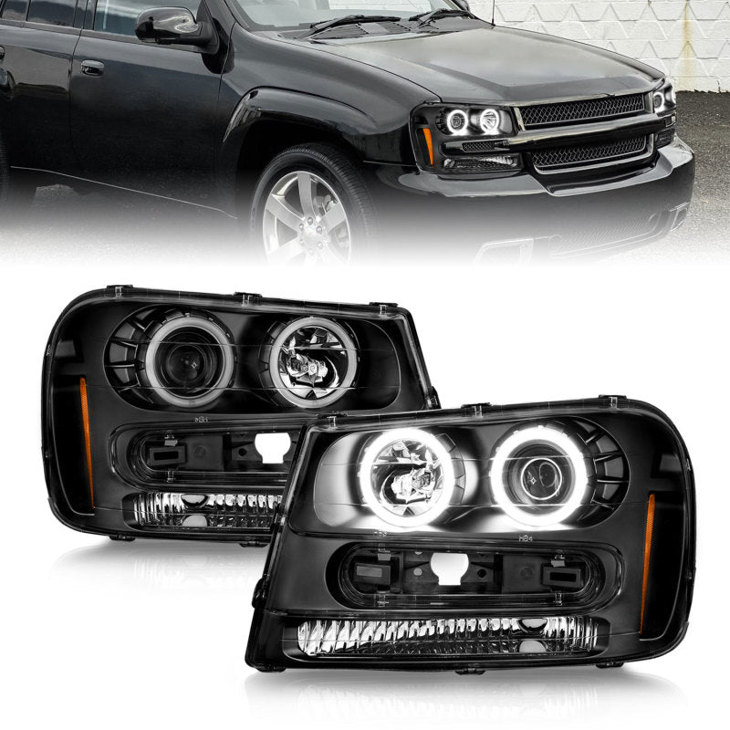 ANZO 02-09 Chevrolet Trailblazer (Will Not Fit 06-09 LT) Projector Headlights w/Halo Black Housing 111572