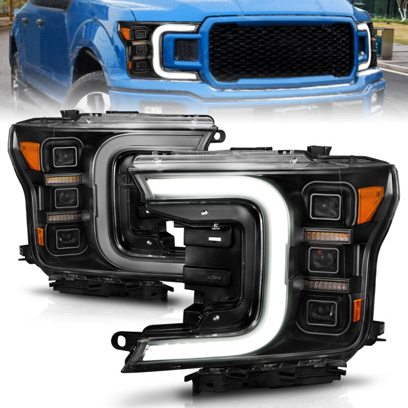 Anzo 18-20 Ford F-150 Full Led Projector Light Bar Headlights Black Amber 111519