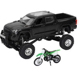 NEW RAY TOYS Toyota Tundra Off Road Pick Up w/ Kawasaki Dirt Bike - 1:32 Scale - Black/Green SS-54446