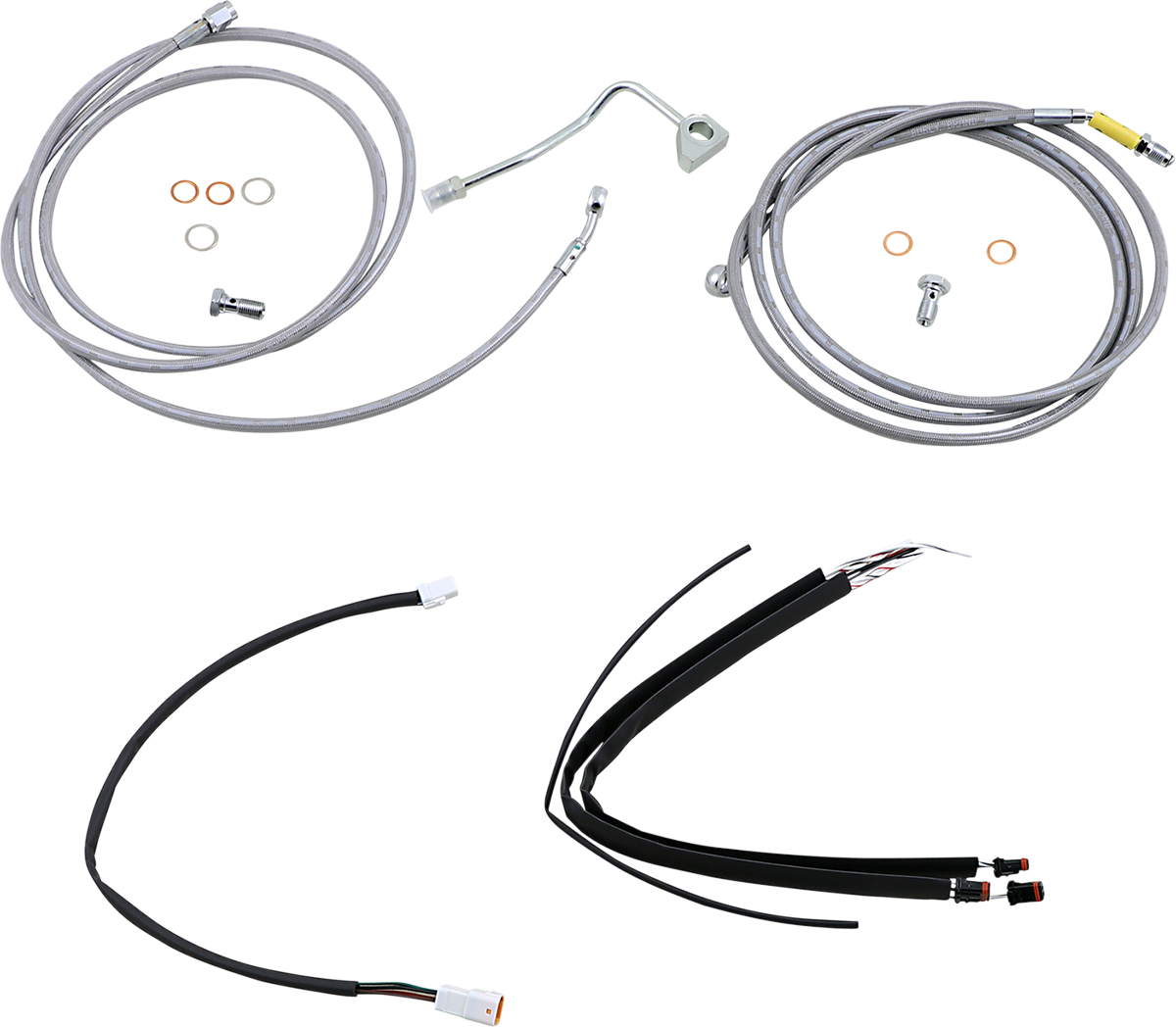 BURLY BRAND Handlebar Cable/Brake Line Kit - Complete - 15" Ape Hanger Handlebars - Stainless Steel B30-1233