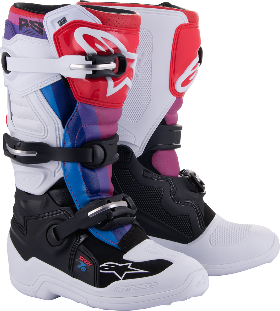 ALPINESTARS Youth Tech 7S Boots - White/Black/Rainbow - US 8 2015017-289-8