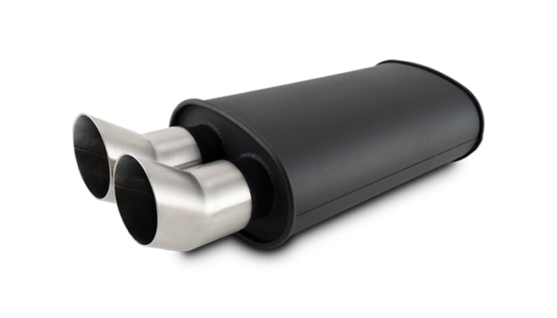 Vibrant Streetpower Flat Blk Muffler 9x5x15in Body 2.5in Inlet ID 3in Tip OD w/Dual DTM Tips 12330