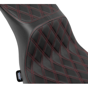 DRAG SPECIALTIES Predator 2-Up Seat - Vinyl - Double Diamond - Red Stitching - FLSB/FXLRS '18-'24  0802-1637