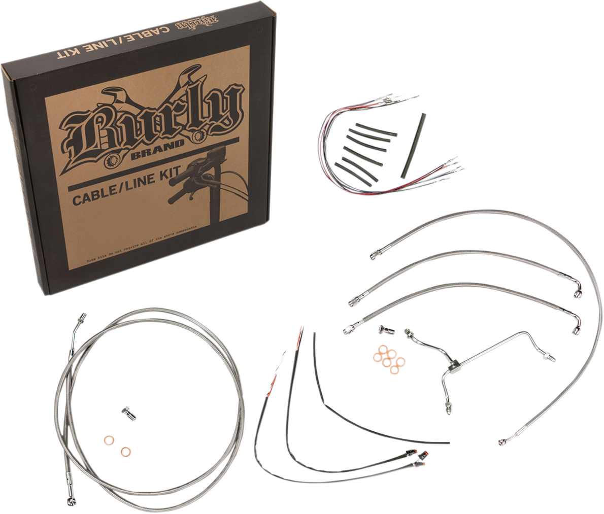 BURLY BRAND Handlebar Cable/Brake Line Kit - Complete - 16" Ape Hanger Handlebars - Stainless Steel B30-1153