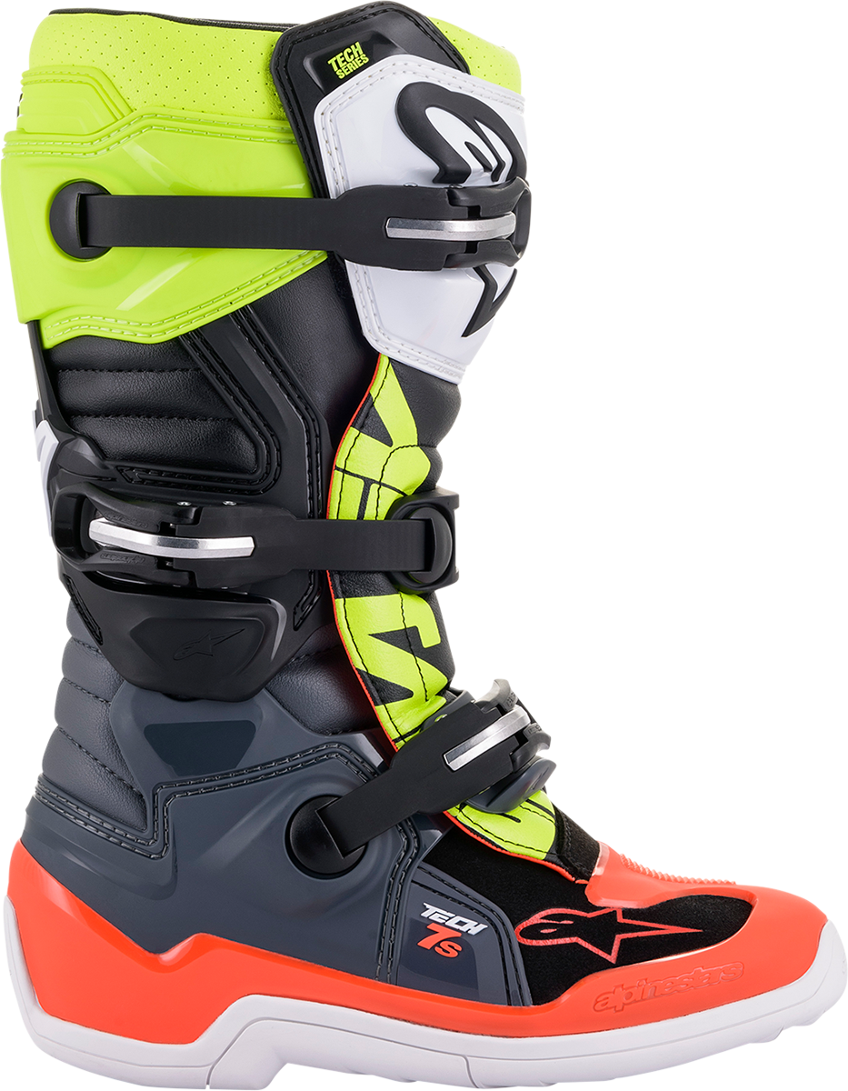 ALPINESTARS Youth Tech 7S Boots - Black/Gray/Red/White/Yellow - US 5 2015017-9058-5