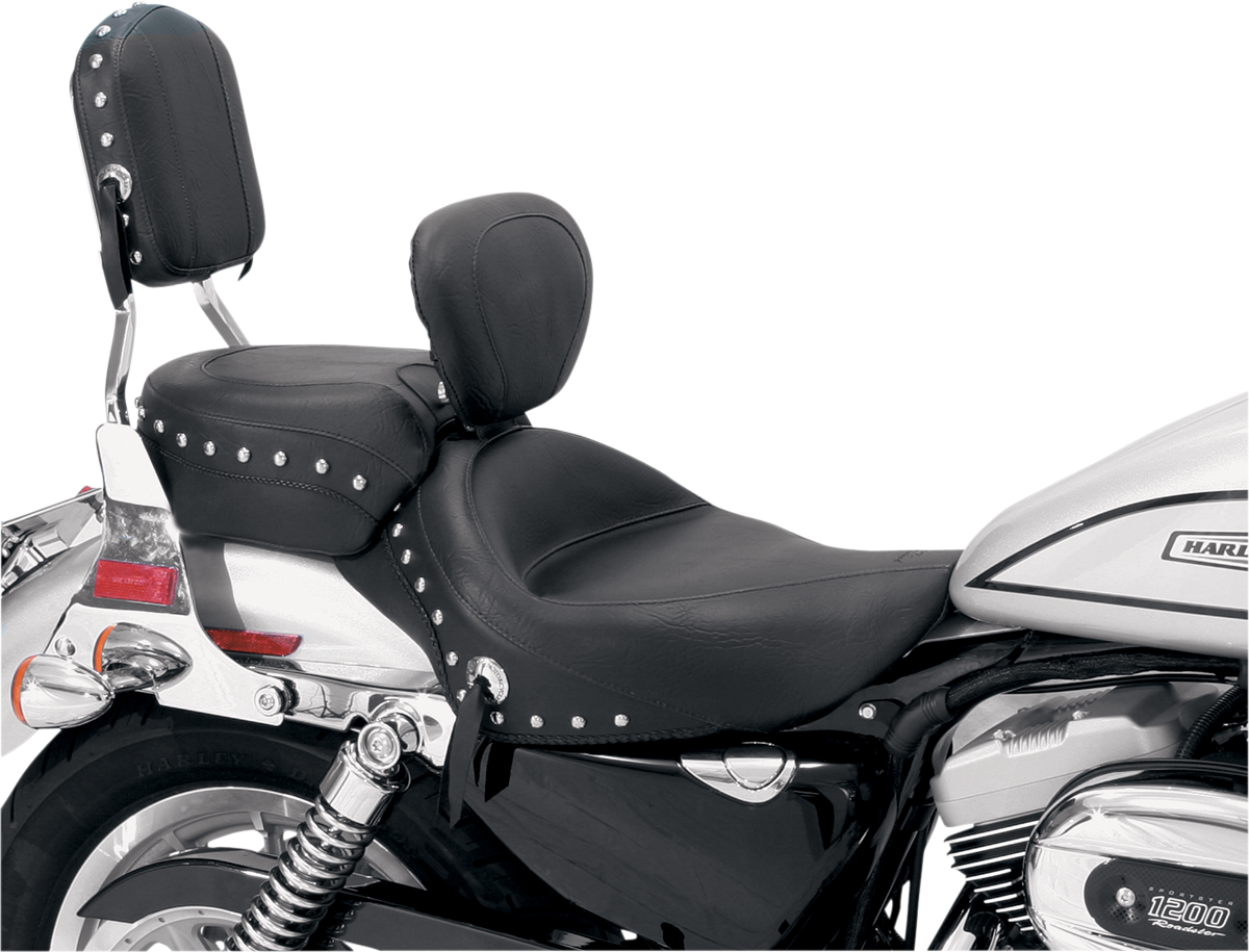 MUSTANG Wide Solo Seat - With Backrest - Black - Studded W/Concho - XL '04-'21 79437