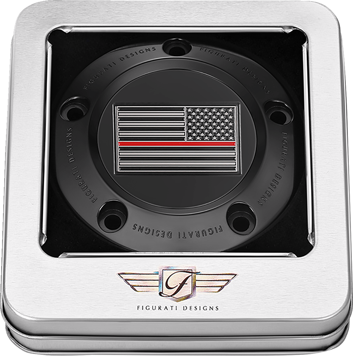 FIGURATI DESIGNS Timing Cover - 5 Hole - American - Red Line - Black FD75-TC-5H-BLK