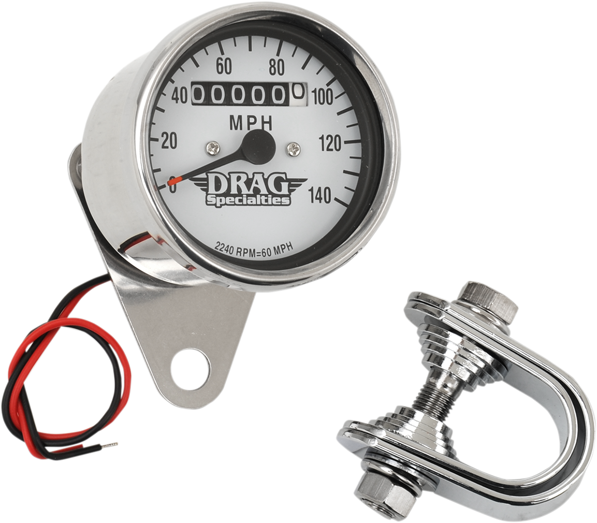 DRAG SPECIALTIES 2.4" MPH Mini LED Mechanical Speedometer/Indicators - Chrome Housing - White Face - 2240:60 21-6829DS1-BX15