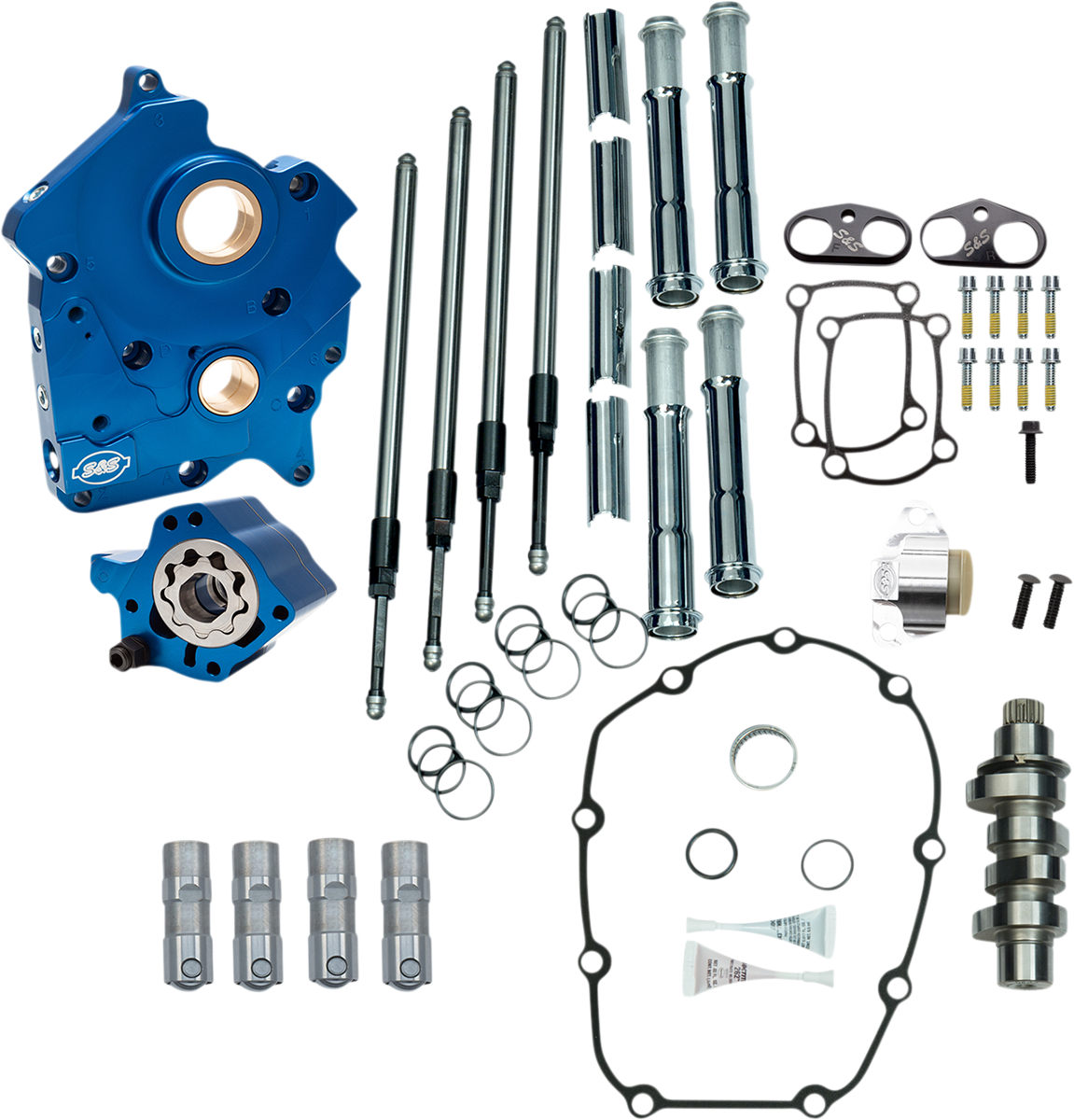 S&S CYCLE Cam Chest Kit with Plate M8 - Chain Drive - Water Cooled - 475 Cam - Chrome Pushrods 310-1000B