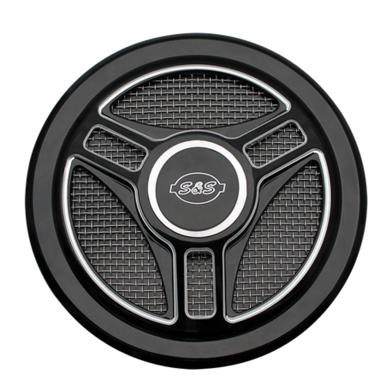 S&S Cycle Stealth Applications Tri-Spoke Air Cleaner Cover w/ Machined Highlights - Gloss Black 170-0210