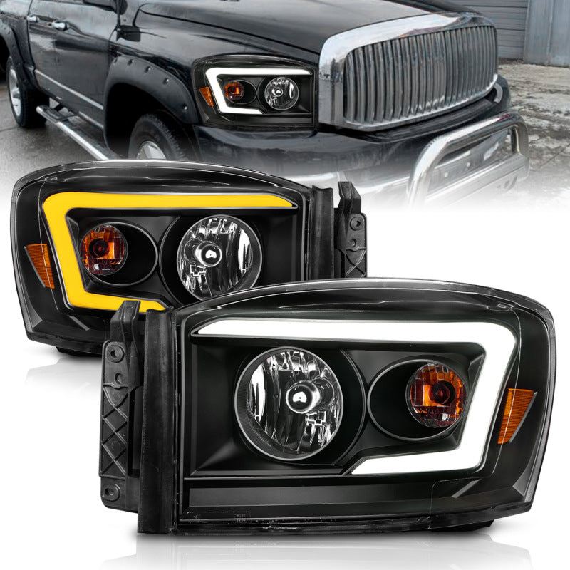 Anzo 06-09 Dodge RAM 1500/2500/3500 Headlights Black Housing/Clear Lens (w/Switchback Light Bars) 111526