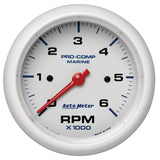 Autometer Marine White Ultra-Lite Gauge 3-3/8in Tachometer 6K RPM 200752