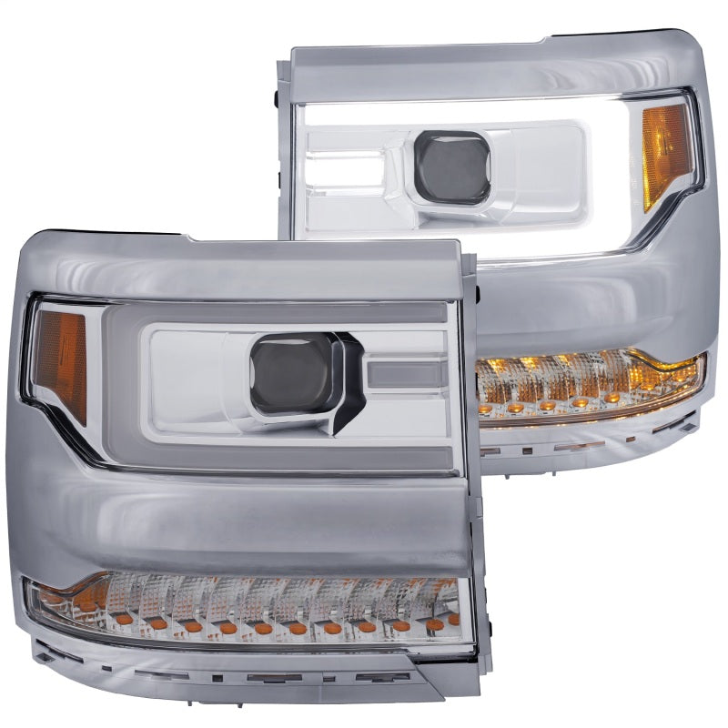 ANZO 16+ Chevy Silverado 1500 Projector Headlights Plank Style Chrome w/Amber/Sequential Turn Signal 111376