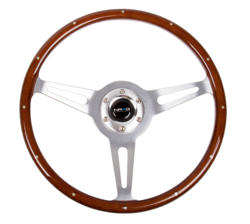 NRG Classic Wood Grain Steering Wheel (365mm) Wood w/Metal Inserts & Brushed Alum. 3-Spoke Center ST-380SL