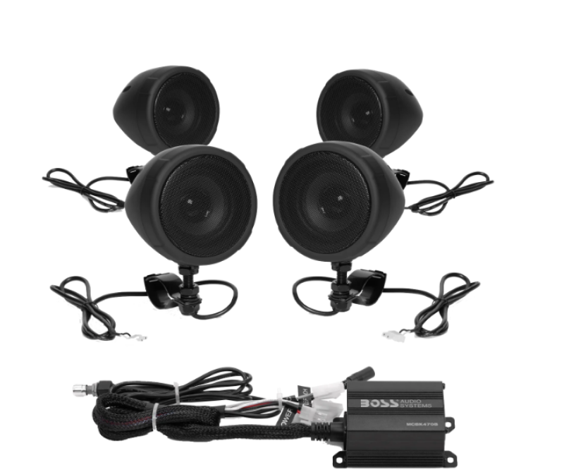 Boss Audio Systems Motorcycle Speaker Amplifier/ Bluetooth/ 3in Speakers 2 Pair- Black MCBK470B