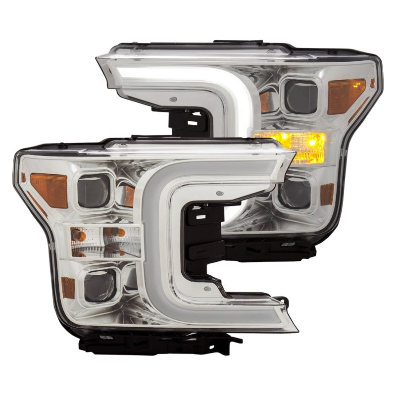 ANZO 18-19 Ford F-150 Projector Headlights w/Plank Style Switchback Chrome w/Amber 111399