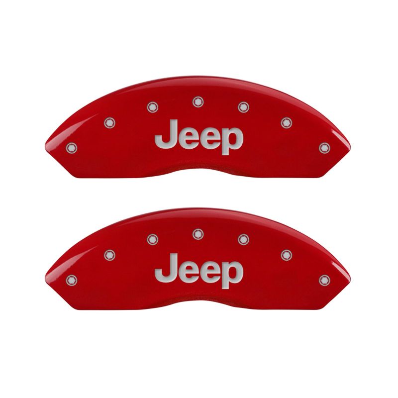 MGP 4 Caliper Covers Engraved Front & Rear JEEP Red finish silver ch 42007SJEPRD